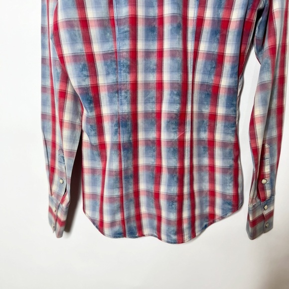 Rock & Roll Cowgirl Western Size S Blue And Red Plaid Pearlized Snap Buttons - Picture 7 of 11